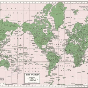 Pink and Green World Map