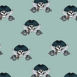 Spooky pirates skulls and swords wild adventures for kids on sea foam green