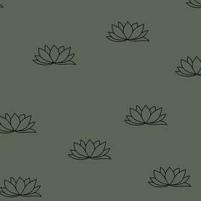 The minimalist lotus flower - abstract yoga theme illustration deep olive green