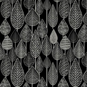 Fun Leaves and Trees Textured Collage Black and White Mix 5 Large Whimsical Funky Retro Pattern in Neutral Colors Black 000000 Light Eagle Ivory White Beige Gray DBDBD0 Black 000000 Subtle Modern Geometric Abstract