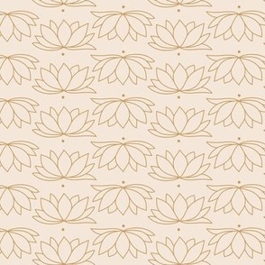 The minimalist lotus flower rows - abstract yoga theme illustration golden ochre on cream