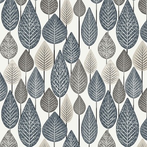 Fun Leaves and Trees Textured Collage Earth Tones Mix Large Whimsical Funky Retro Pattern in Neutral Colors Kendall Charcoal 686662 Revere Pewter Gray CCC7B9 Hale Navy 434C56 Chantilly Lace Ivory White Beige F5F5EF Subtle Modern Geometric Abstract