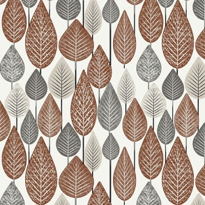 Fun Leaves and Trees Textured Collage Earth Tones Mix Large Whimsical Funky Retro Pattern in Neutral Colors Kendall Charcoal 686662 Revere Pewter Gray CCC7B9 Cinnamon Brown 6F422B Chantilly Lace Ivory White Beige F5F5EF Modern Geometric Abstract