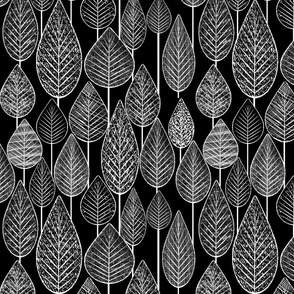 Fun Leaves and Trees Textured Collage Black and White Mix 5 Large Whimsical Funky Retro Pattern in Neutral Colors True Black 000000 True White FFFFFF Bold Modern Geometric Abstract