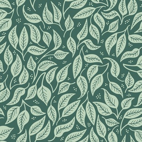 Sakura - Forest Floor - Leaves -   Matisse Inspired - Matcha on Emerald Green