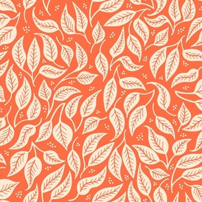 Sakura - Forest Floor - Leaves -   Matisse Inspired - Natural on Red