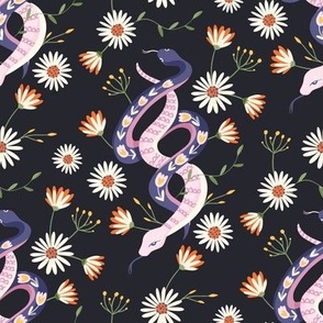 Magic snake with flower. Floral snakes and flowers