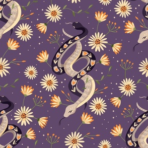 Magic snake with flower. Floral snakes and flowers