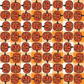 Jack o lantern orange white checks  1 inch