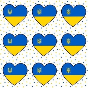 Ukrainian flag hearts with coat of arms on white with small hearts