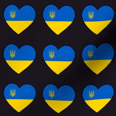 Ukrainian flag heart with coat of arms on black