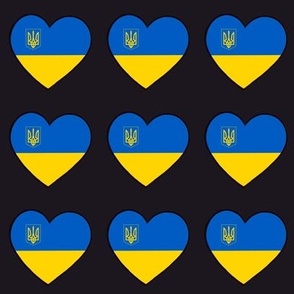 Ukrainian flag heart with coat of arms on black