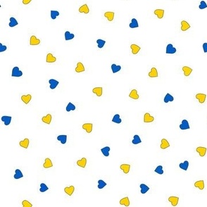 Small hearts In Ukrainian flag colours on white