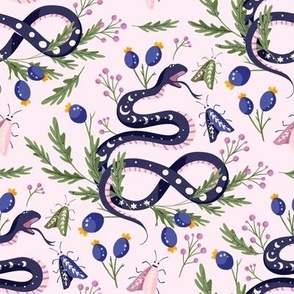 Magic snake with flower. Floral snakes and flowers