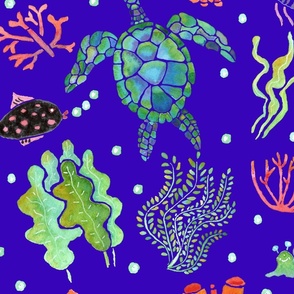 Sea Turtles on Blue - Large