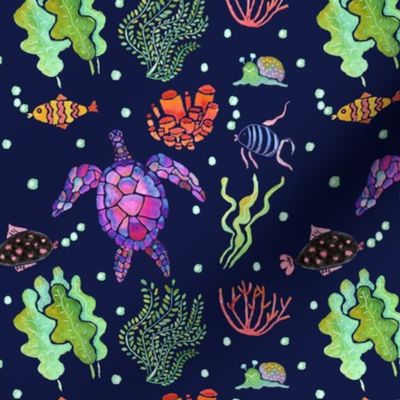 Pink Sea Turtles on Navy - Small