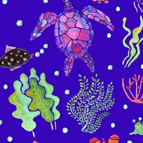 Pink Sea Turtles on Blue - Large