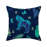 Jungle Cats on Dk Blue - Large