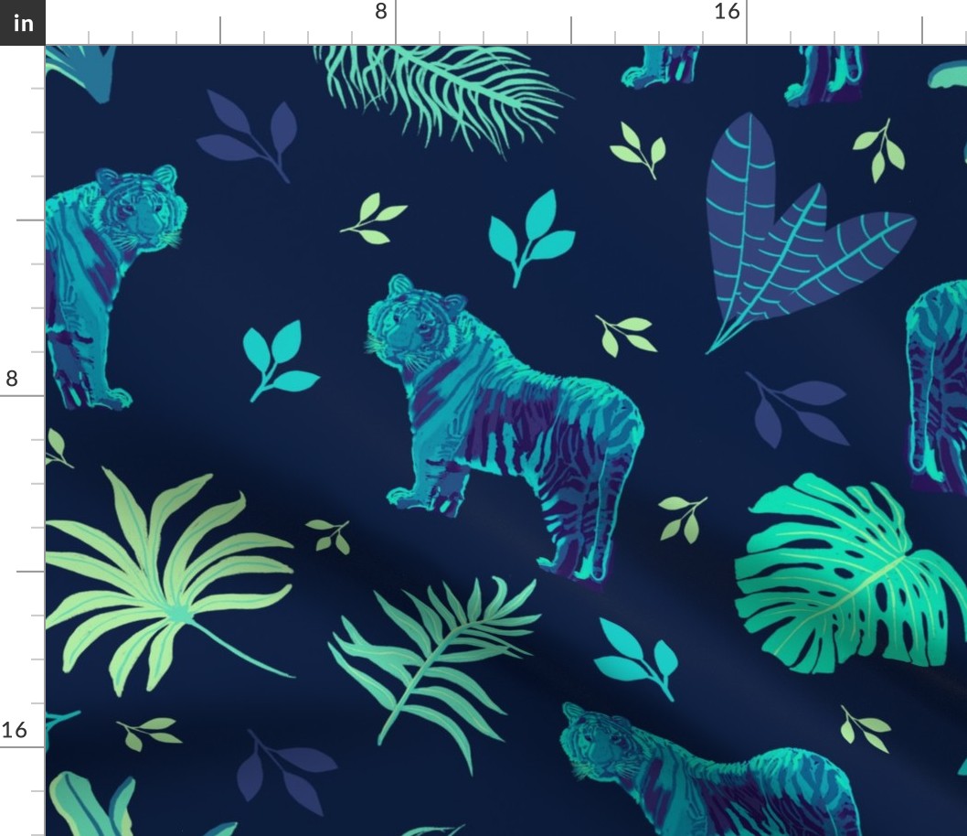 Jungle Cats on Dk Blue - Large
