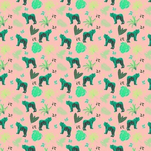 Jungle cats green on  pink - small