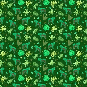 Jungle cats in green on dark green - small