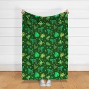 Jungle cats in green on dark green - large