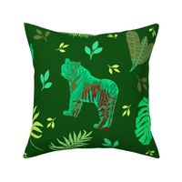 Jungle cats in green on dark green - large