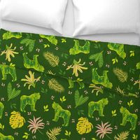 Jungle cats in lime and green on dark green - 