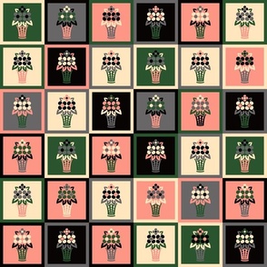 Flower Basket Checkerboards - Pink + Green