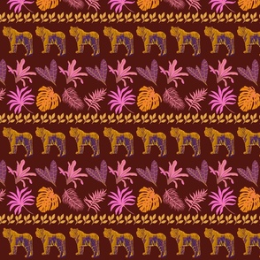 Jungle cats in gold and pink on maroon - medium