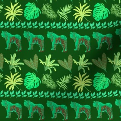 Jungle cat stripes in green on dark green - 