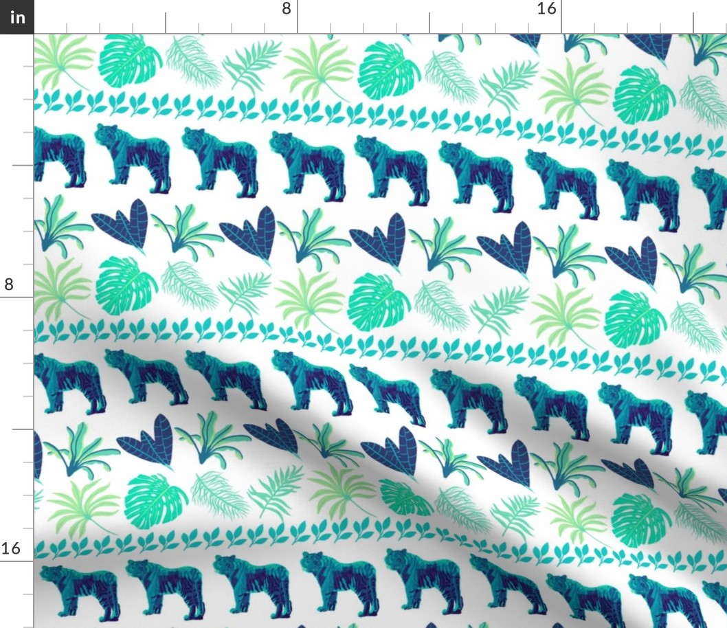 Jungle cat stripes in turquoise on white - 
