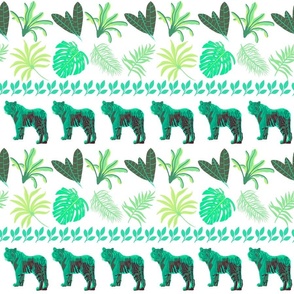 Jungle cat stripes in green on white - large