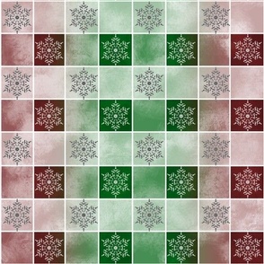 Checker with Snowflakes Festive red green (1,5in)