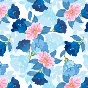 Floral Glow_Blue with Pink flowers 