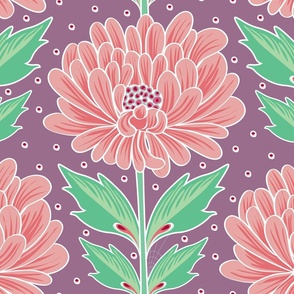 William Morris Style Retro Flowers - coral - large-scale