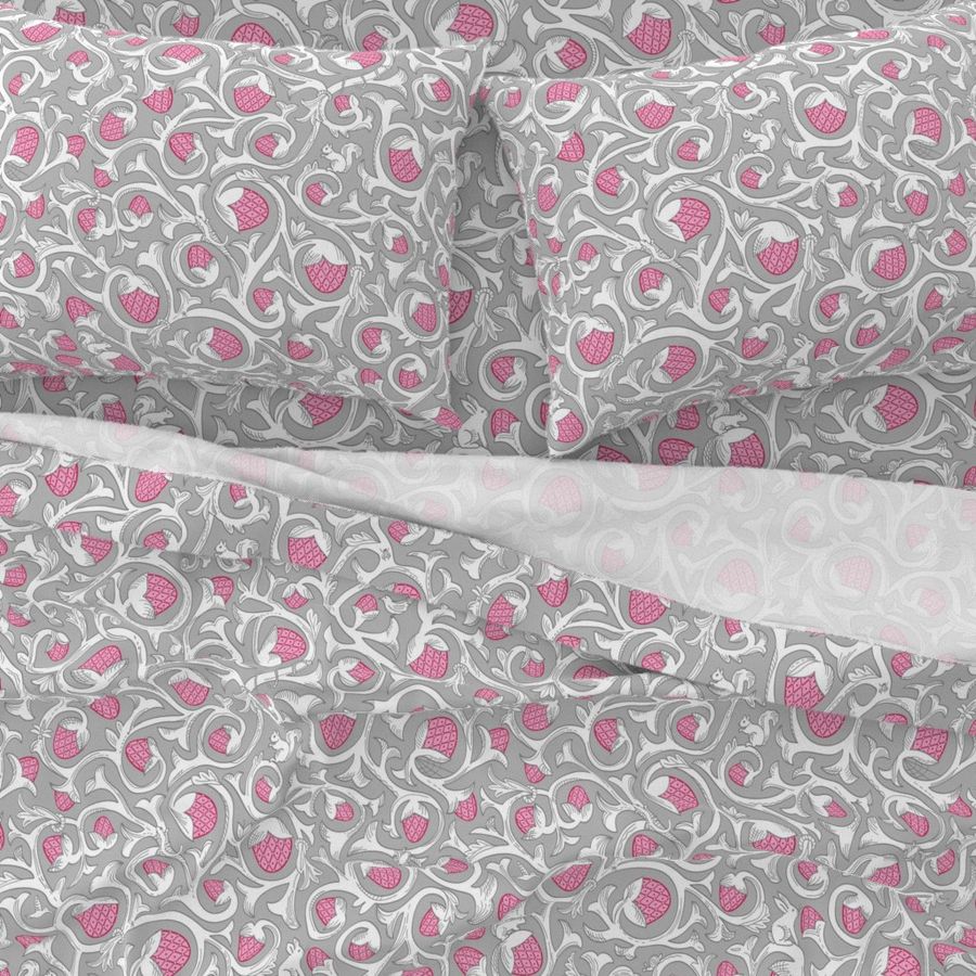 Boho Toile Vines Maximalist - light gray and pink - large scale