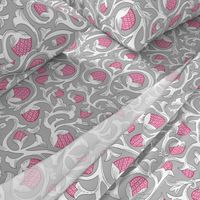 Boho Toile Vines Maximalist - light gray and pink - large scale