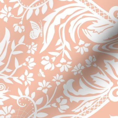 Art Nouveau Quirky Damask Hidden Surprises - salmon pink - wallpaper