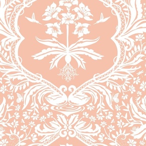 Art Nouveau Quirky Damask Hidden Surprises - salmon pink - wallpaper