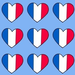 French flag hearts on blue