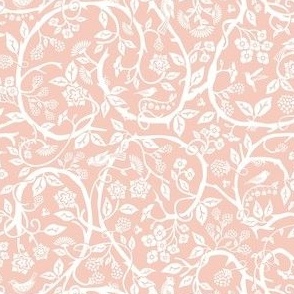 Soft color themed Victorian botanical print for nursery - white, pink and coral