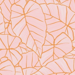 Pink jungle - soft color themed all over linear pattern of large tropical leaves - large scale 