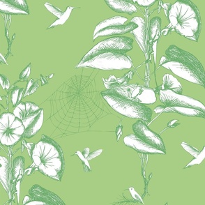 Crosshatched Toile Botanical Print - sage green - large 
