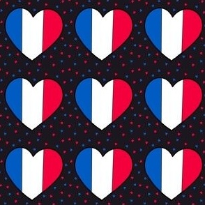 French flag hearts with small hearts on black 