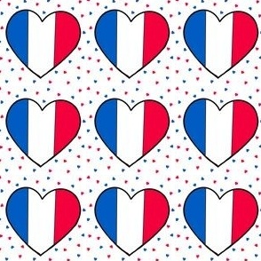 French flag hearts on white with small hearts