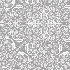 Neutral color victorian floral vines - grey and  white wallpaper - large