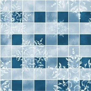 Snowflakes Frozen Embedded  on a blue checker
