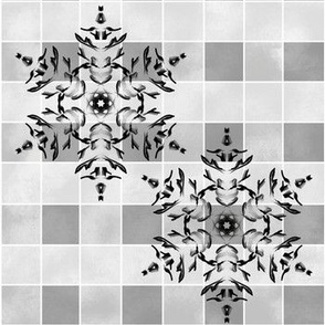 Snowflakes Black and White on a checker