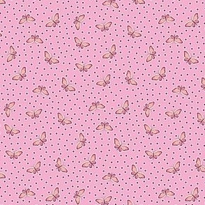 Simple graphic style butterflies on soft pink feminine polka pattern